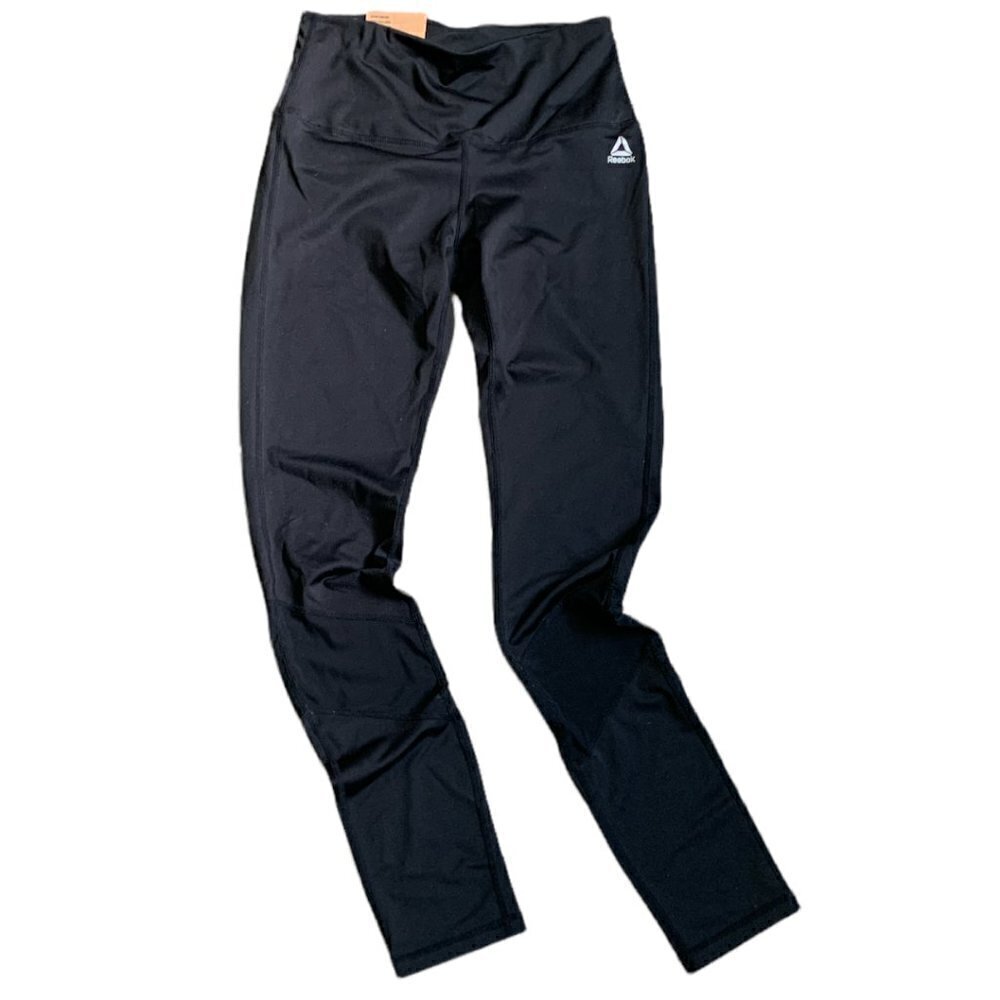 Reebok Skinny High Rise Fitness Yoga Pant Black Vented Mesh Panels S #19K‎